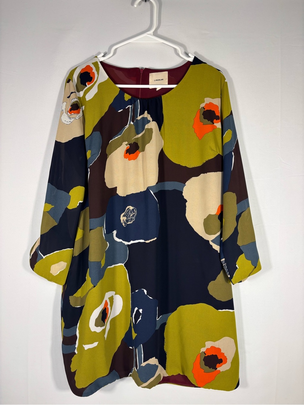 I. Madeline Abstract Artsy Floral Shift Dress Balloon Sleeve Size Medium